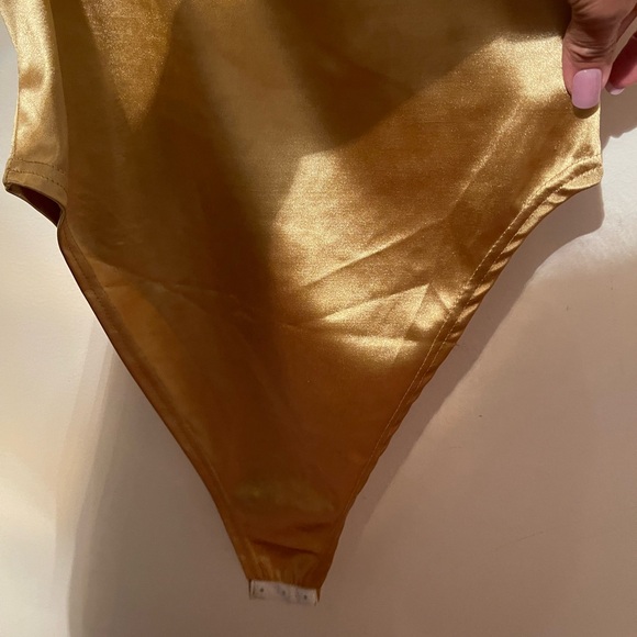 NEW Velius Women's Sexy Deep V Neck Shiny Bodysuit Tank Tops Underwire XL Gold - Picture 13 of 16